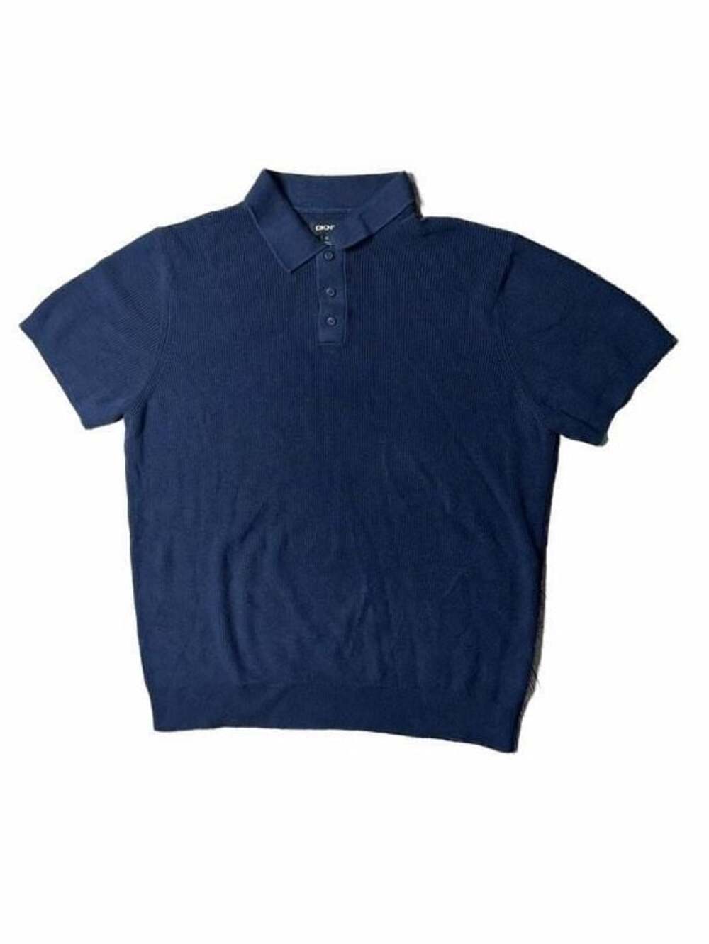 DKNY Men's Navy Blue Ribbed Knit Short Sleeve Polo Shirt Size XL